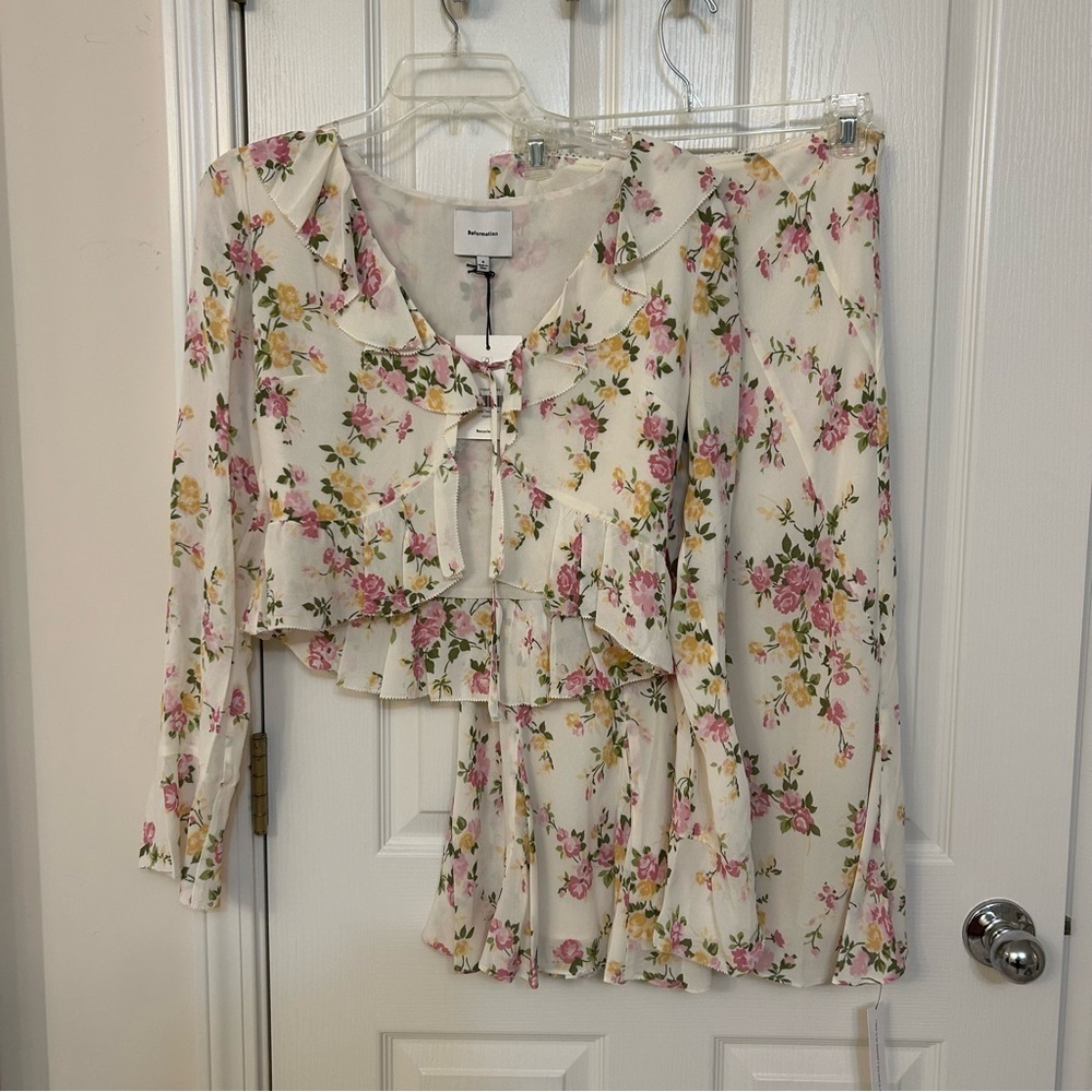 Reformation Julie Two Piece long sleeve top w/ matching midi skirt in Posy Sz 4 - Picture 9 of 16